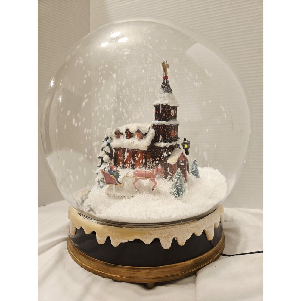 Jumbo Snow Globe Electric Christmas Musical Snow Falling Church Sleight Rare Gif